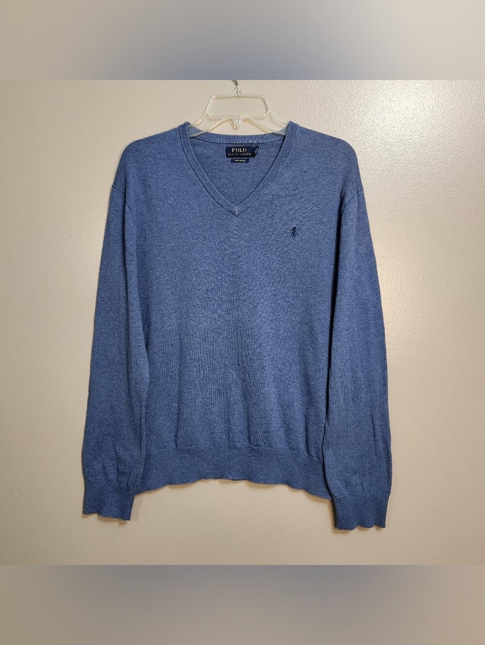 Polo by Ralph Lauren Men's Blue V-Neck Pima Cotton Sweater Size Large